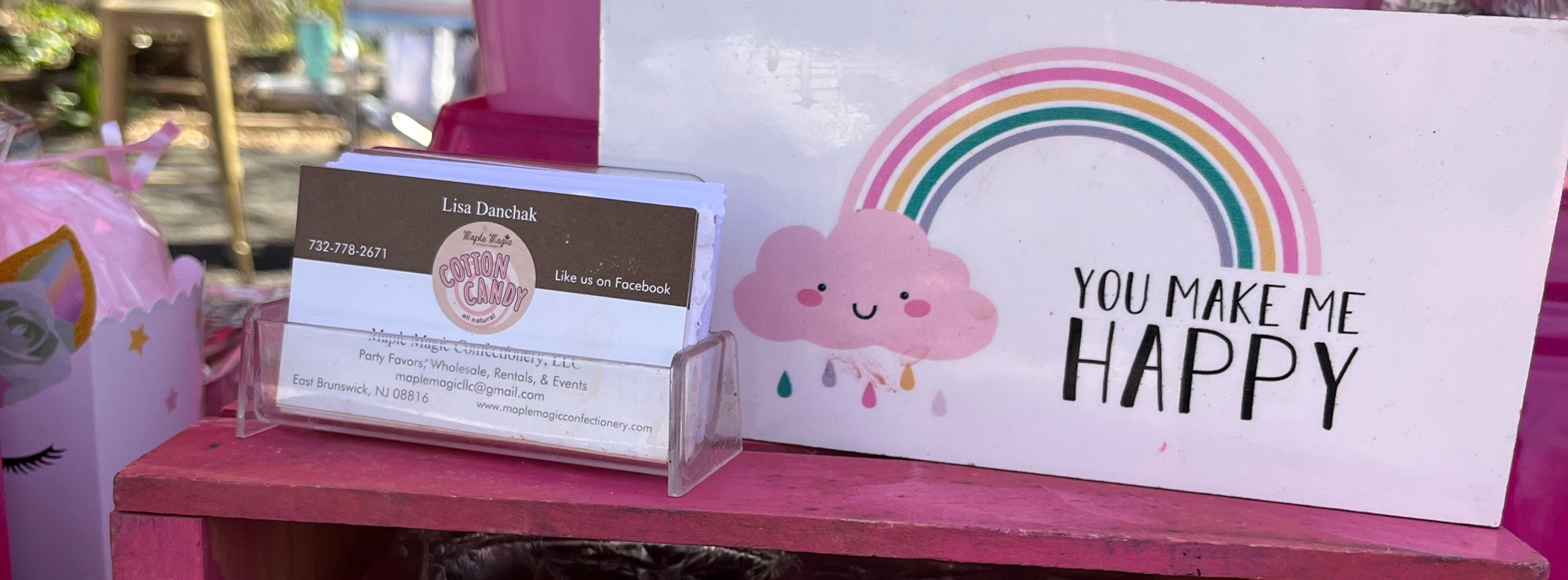 Maple Magic Confectionery, pastel rainbow "you make me happy" sign